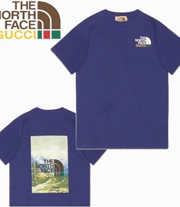 新品正規 GUCCI x THE NORTH FACE（グッチ x ザ ノースフェイス）ロゴ ウェブ ストライプ トレイルプリントTシャツ サイズ：M