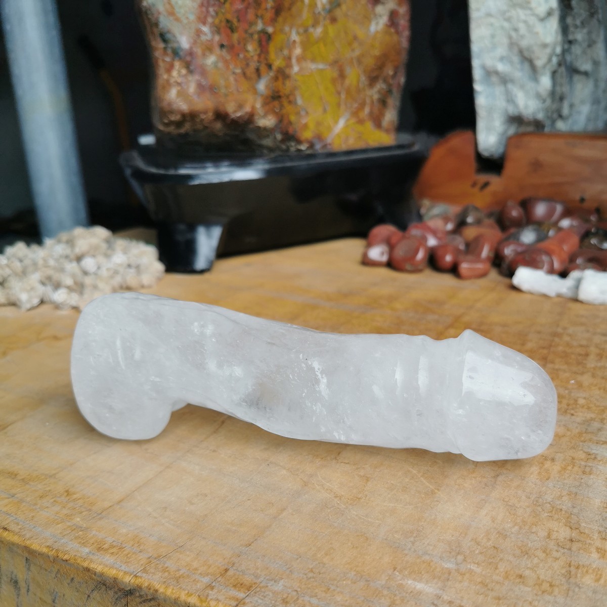 直送商品 水晶 男根 虹入り 626 珍石 クリスタル 鑑賞石 石 置物