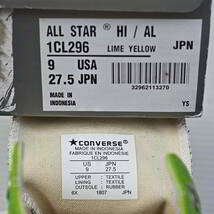 AURALEE Converse X Beauty & Youth オーラリー コンバース ・ ALL STAR HI Chuck Taylor　9.0　ライム　中古_画像8