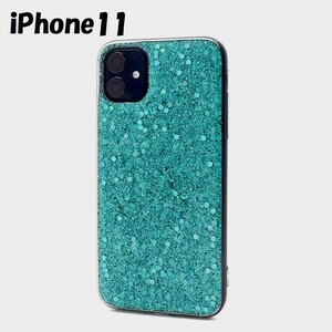 iPhone 11：キラキラ ラメ カラー 背面カバー ソフトケース★グリーン 緑