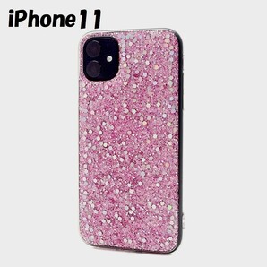 iPhone 11：キラキラ ラメ カラー 背面カバー ソフト ケース★ピンク 桃の画像1