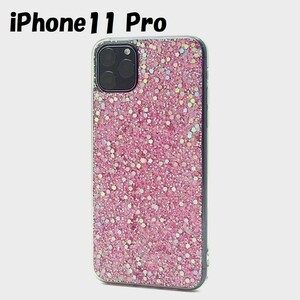 iPhone 11 Pro：キラキラ ラメ カラー 背面カバー ソフト ケース◆ピンク 桃