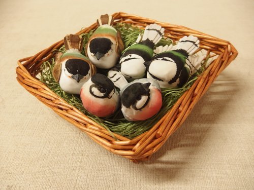 0730044w [Handmade bird figurines, 3 types, 6 pieces in total, paper clay craft] Total length 5.6~7cm (individual differences may occur) Object/interior/second-hand item, Interior accessories, ornament, Western style