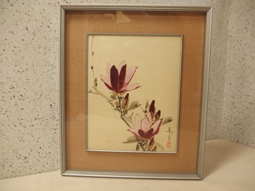 0730296w [Idé Gakusui, Magnolia violet, Peinture japonaise, encadré] Fleurs/Œuvre d'artiste/59, 5 x 50, 5 cm/Objet d'occasion, Peinture, Peinture japonaise, autres