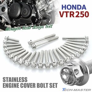 VTR250 エンジンカバー クランクケース ボルト 24本セット ステンレス製 フラワーヘッド ホンダ車用 シルバーカラー TB6354