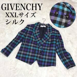 GIVENCHY シルク 大きいサイズ チェック ブレザー ジャケット 総柄 ジバンシー テーラードジャケット