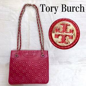 Tory Burch キルティング チェーン デカロゴ ショルダーバッグ 赤 トリーバーチ ロゴ