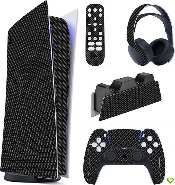 【カスタムステッカー 】PlayVital PS5コンソールデジタルエディションに対応用 高品質 精密カット 傷保護 Black Silver Carbon Fiber
