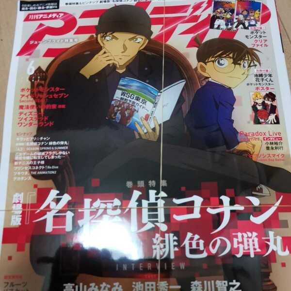 月刊アニメディア 6月号 名探偵コナン ポケモン ダンデ キバナ クリアファイル 地縛少年花子くん ポスター 付録