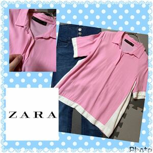 ZARA★ザラベーシック★バイカラー★比翼ボタン★とろみポロシャツ