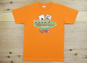 90'sUSA古着 グランドビクトリアカジノ&リゾート ビンテージ Tシャツ sizeL オレンジ ギャンブル ポーカー ダイス アメリカ アメカジ anvil