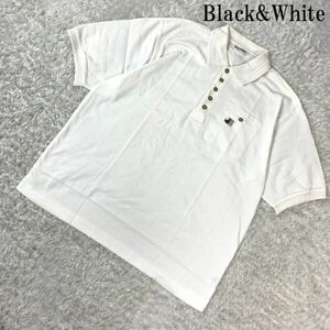 ブラック＆ホワイト コットン100%半袖ポロシャツ ホワイトBlack&White カジュアル スポーツ ブランドワッペン有 オフホワイト LL B1438