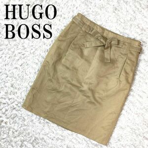 HUGO BOSS ヒューゴボス タイトスカート ベージュ リボンベルト付き リネン コットン 0 B1701