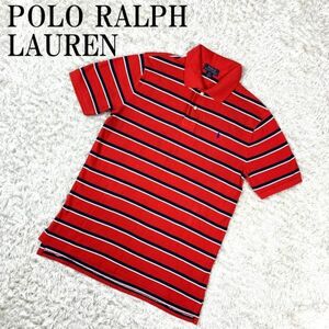POLO RALPH LAUREN ポロシャツ XL(18-20) ポロラルフローレン 半袖 レッド 赤 ボーダー ワンポイント刺 コットン B1727