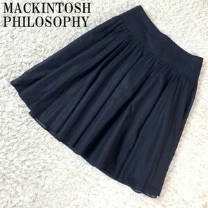 マッキントッシュフレアシフォンスカートネイビーMACKINTOSH PHILOSOPHY ギャザー入り バックファスナー ポケット無し 38 B1832