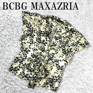 BCBG MAXAZRIA 半袖ブラウス 総柄 イエロー系 ビーシービージーマックスアズリア ウエストリボン 黄色 ポリエステル ポリウレタン M B1863