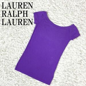 LAUREN RALPH LAUREN カットソー パープル ローレンラルフローレン 半袖Tシャツ 無地 紫 コットン ポリウレタン XXS B2010