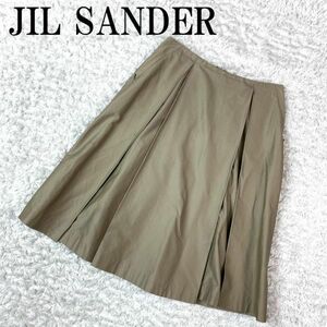 JIL SANDER ジルサンダー タックフレアスカート ベージュ コットン ポリウレタン 32 B2022