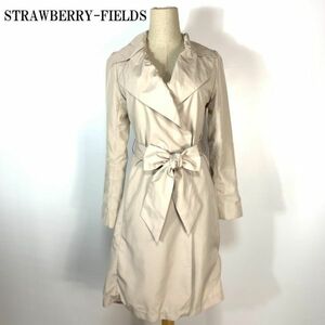 ストロベリーフィールズ ベルト付きロングスプリングコート ベージュSTRAWBERRY-FIELDS カジュアル ギャザー襟 ビジネスフォーマル B2115