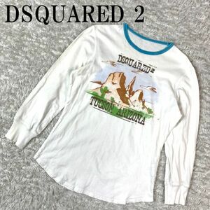 DSQUARED 2 ディースクエアード プリントカットソー ホワイト 白 ロングTシャツ コットン ダメージ加工 S B2226