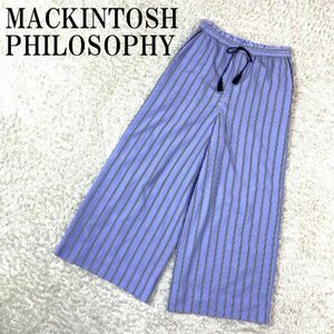 MACKINTOSH PHILOSOPHY ワイドパンツ ブルー マッキントッシュフィロソフィー ストライプ 青 水色 ウエストゴム ポリエステル B2233