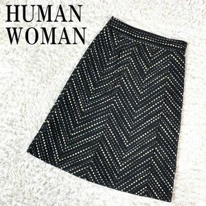 HUMAN WOMAN タイトフレアスカート 総柄 ブラック ヒューマンウーマン 黒 ポリエステル ポリウレタン S B2238