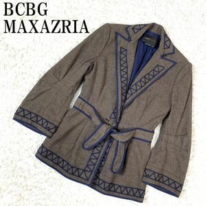 BCBG MAXAZRIA リネン混ジャケット ブラウン ビーシービージーマックスアズリア リネン コットン ポリウレタン XXS B2320