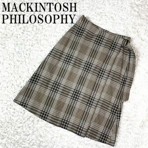 MACKINTOSH PHILOSOPHY 巻きスカート マッキントッシュフィロソフィー チェック ベージュ ブラック 黒 ポリエステル レーヨン 38 B2497