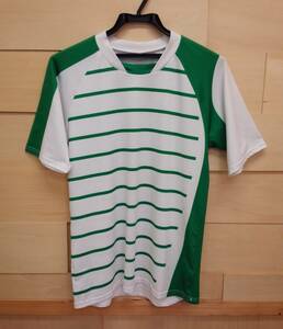 メーカー不明　半袖Tシャツ　白/緑・ボーダー柄　Mサイズ　レディース　01