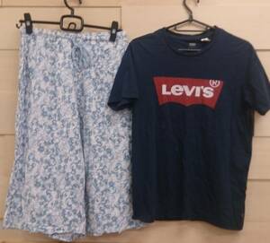 Levi's・メーカー不明　リーバイス半袖Tシャツ・ハーフパンツセット　紺/プリント柄・白・青/キャラクター柄　S・1サイズ　男女兼用　01