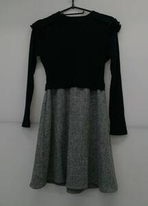 CECIL McBEE Cecil McBee crew neck long sleeve switch One-piece navy * gray M size lady's 01