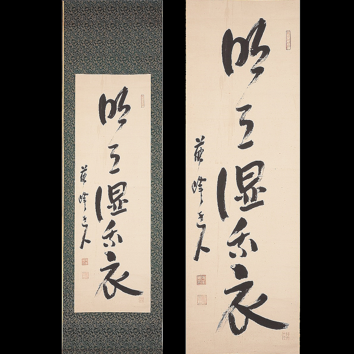 [Authentisch] [Watarikan] [Tokutomi Soho] 11569 Hängerolle, einzeilige Kalligraphie, Meine Kleider sind nass vom hellen Mond, mit Box, Papier, Kumamoto, Higo, Historiker, eingeschrieben, Kunstwerk, Buch, Hängerolle