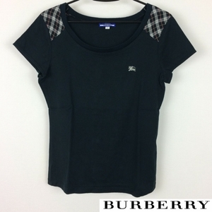 美品 BURBERRY BLUE LABEL 半袖Tシャツ ブラック タータンチェック サイズ38 返品可能 送料無料