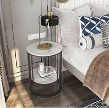 サイドテーブル 丸 ベッドサイドテーブル スリム 大理石 白 ベッド横 ソファ横 テーブル コーヒーテーブル おしゃれ 幅40×高さ54cm_画像2