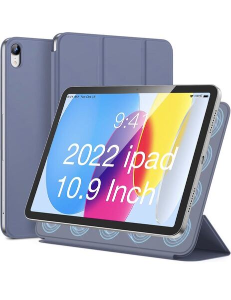 iPad 第10世代 ケース 2022 iPad 10.9 カバー マグネット搭載 磁気吸着機能 三つ折りスタンド オートスリープ&ウェイク パープル