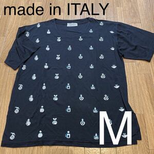 ♪⑦CRISTIAN INT. made inITALY ブラック Tシャツ 可愛いパフューム柄♪Mサイズ♪美品