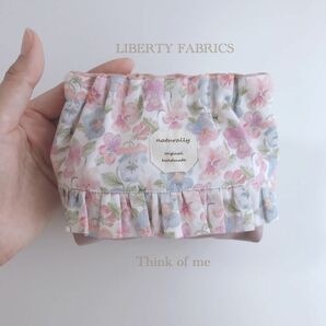 ハンドメイド　LIBERTY シンクオブミー　たっぷりマチのフリルバネポーチ バネ12cm マチ5cm