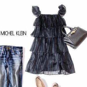 ☆☆ 美品 MICHEL KLEIN ミッシェルクラン ☆☆ 可愛いラインストーン付き シフォン ワンピース 38号 M 春 夏 23C07