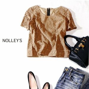 ☆☆ 美品 NOLLEY'S ノーリーズ ☆☆ 大人可愛い 裏地付き 透けレース 麻綿 カットソー 38号 M 春 夏 23D07