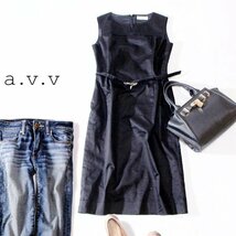 ☆☆ 美品 a.v.v アーヴェヴェ ミッシェルクラン ☆☆ 綺麗め ベルト付き コットン ストレッチ ワンピース 38号 M 春 夏 23E07_画像1