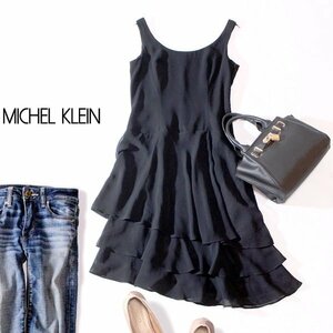 ☆☆ 美品 MICHEL KLEIN ミッシェルクラン ☆☆ 綺麗め 段フリル イレギュラーヘム シフォン・ドレスワンピース 40号 L 春 夏 23E07