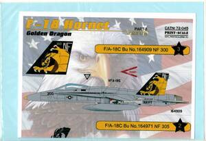 1/72 Print Scaleプリントスケールデカール　72-045 F-18 Hornet Part-2 &#34;Golden Dragons&#34; 