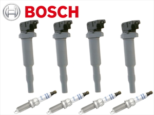 BOSCH 4本SET プジョー 新品 イグニッションコイル スパークプラグ 207 208 308 ZQR8SI302 597064 597091 9806702780