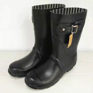[... processing defect ]B goods lady's rain boots L size 24.0-24.5cm black middle boots boots color boots rain shoes 17602 ③