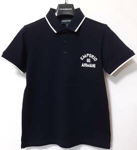 [新品] 12A(12歳) EMPORIO ARMANI / JUNIOR　刺繍ロゴ入り【鹿の子半袖ポロシャツ】◆2023年春夏モデル　男の子用 154cm　◆色：紺