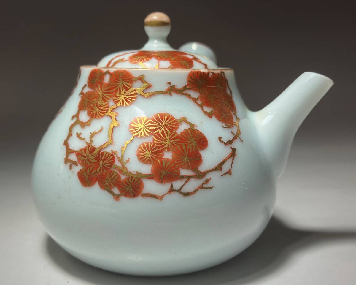 旧家蔵出し幕末~明治期//煎茶道具大日本永楽造金彩花草図小急須茶瓶茶