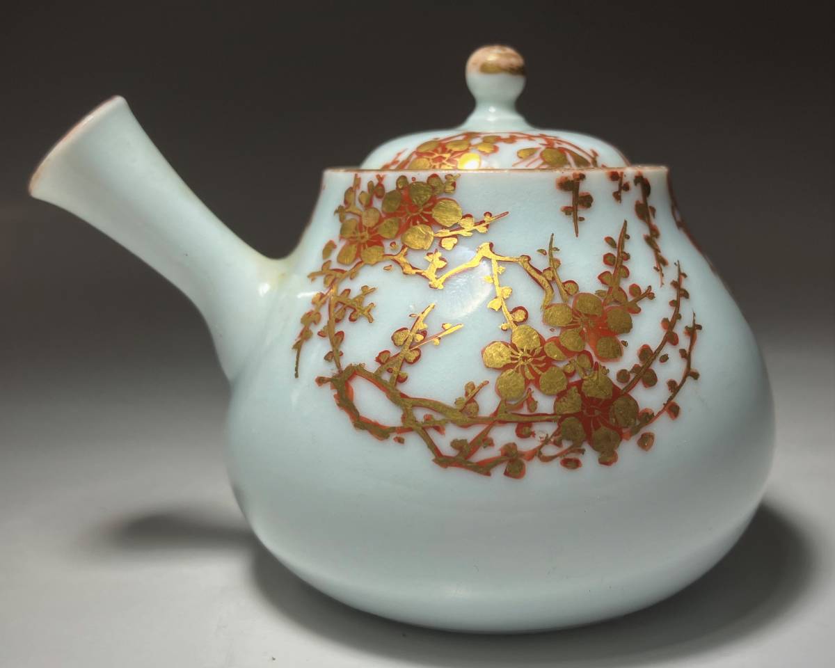 旧家蔵出し幕末~明治期//煎茶道具大日本永楽造金彩花草図小急須茶瓶茶