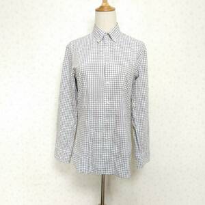 243 superior article UNIQLO Uniqlo shirt silver chewing gum check button down shirt gray series S size long sleeve Basic USED made in China lady's 