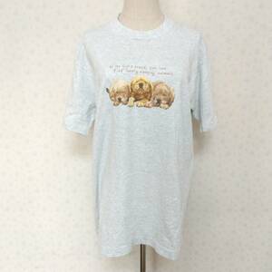 257 良品 ぐーぐーワールド GUGU WORLD Ｔシャツ 半袖シャツ グレー系 小犬プリント Lサイズ 綿98％ 夏 清涼 レジャー 古着 ユニセックス 