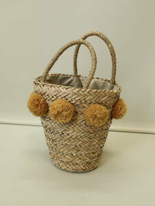  Urban Research bucket type basket bag mustard Karashi color. pompon attaching Urben Reserch